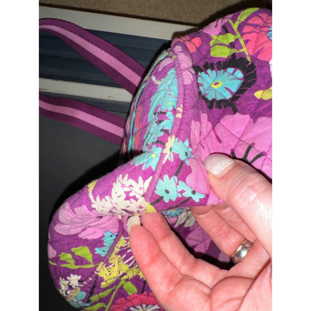 Vera Bradley Flutterby Floral Quilted Cotton 19" Duffel Travel Bag Purple Clean - Picture 8 of 10